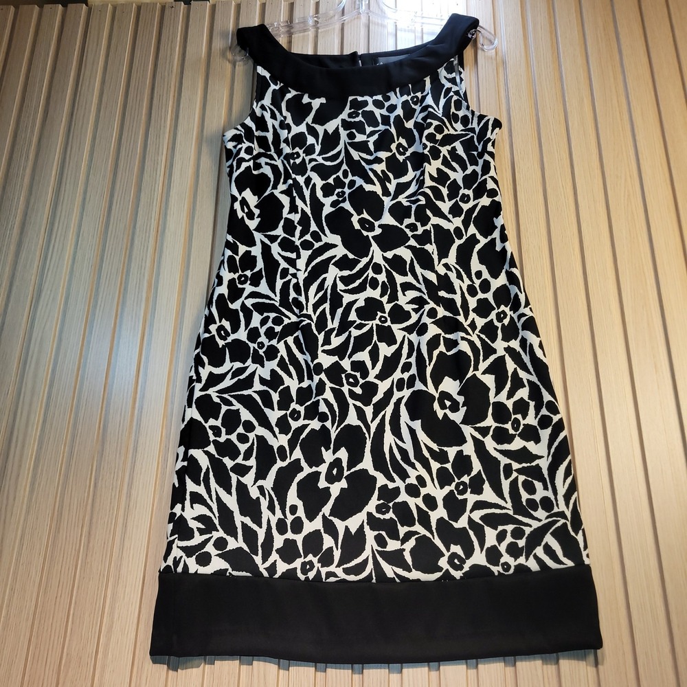 Connected Apparel Black White Floral Sheath Dress Sz 12 TP803895M Sleeveless